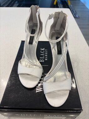 White House Black Market White Strappy Open-Toe Sandal Heels